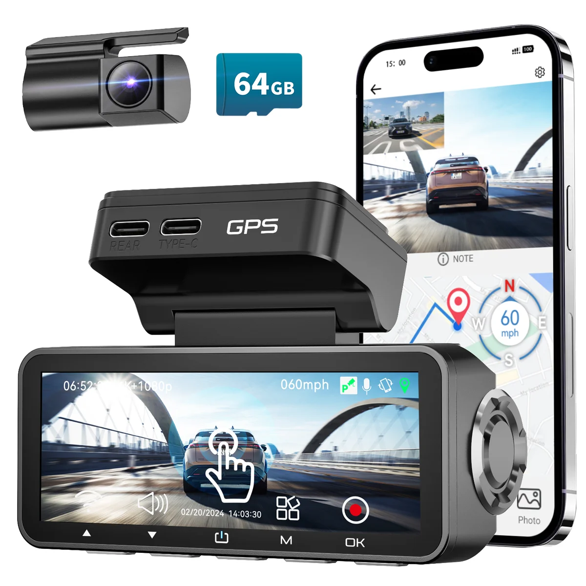 FOCUWAY 4K Dash Cam Front and Rear image 3